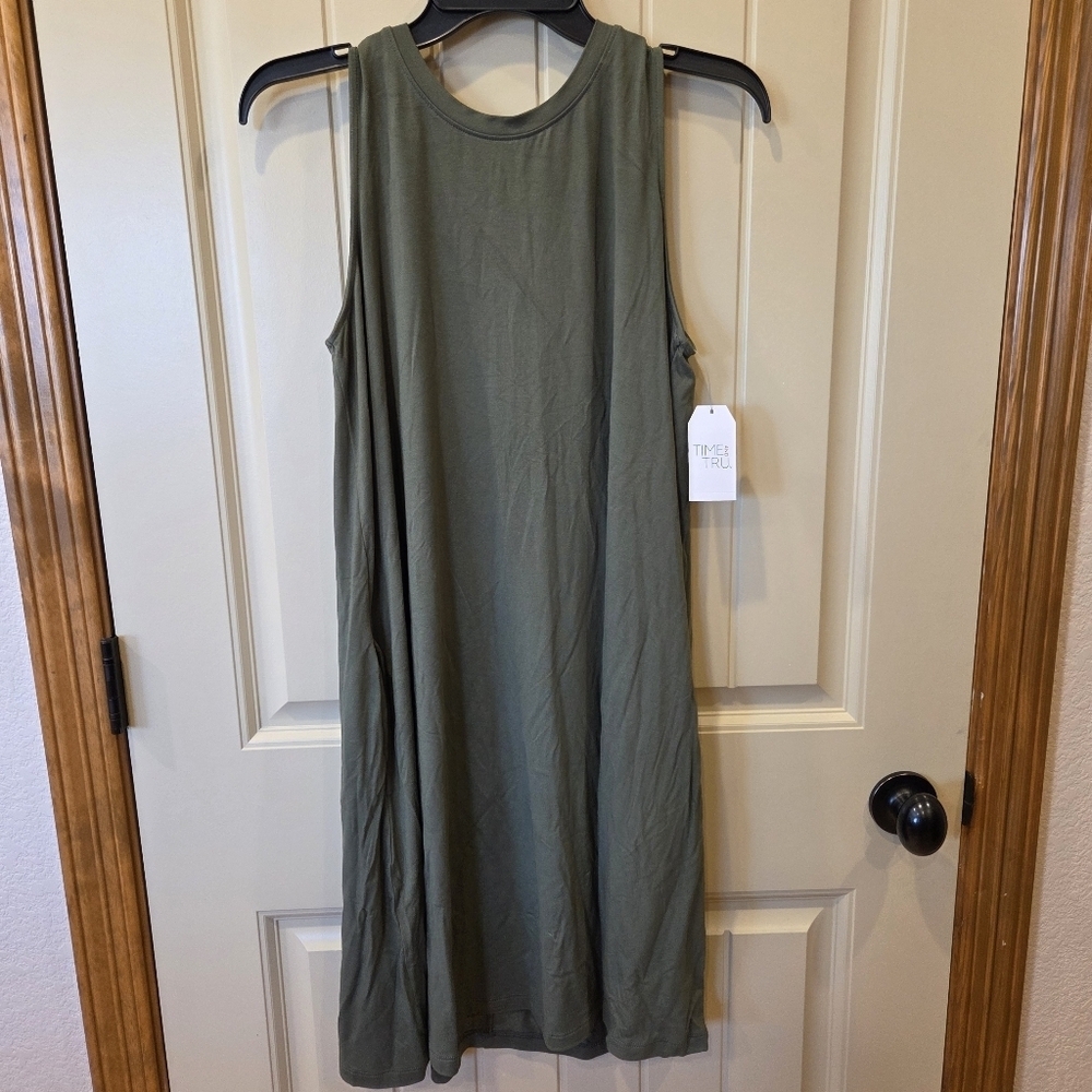 Olive Green Sleeveless Knit Midi Dress, Women's Size Large (12-14) New - Picture 2 of 7